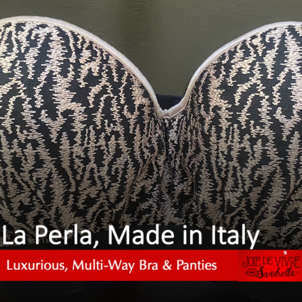 La Perla Luxurious Multiway Bra + 2 Pair of Panties | Black & Tan/Bronze | 36C